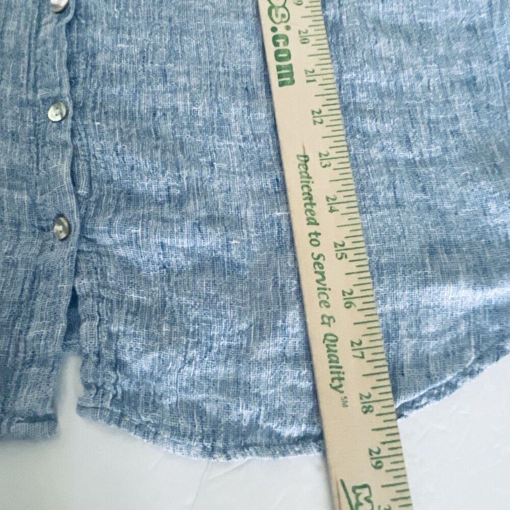 Tahari European Flax 100% Linen Shirt Women's L Blue Woven Textured Button Up - Picture 12 of 13